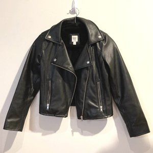 Gap Kids Large Black Faux Leather Moto Jacket with Black Faux Fur Lined Inside